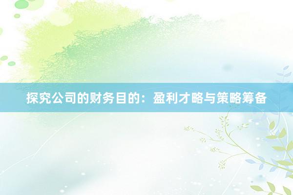 探究公司的财务目的：盈利才略与策略筹备